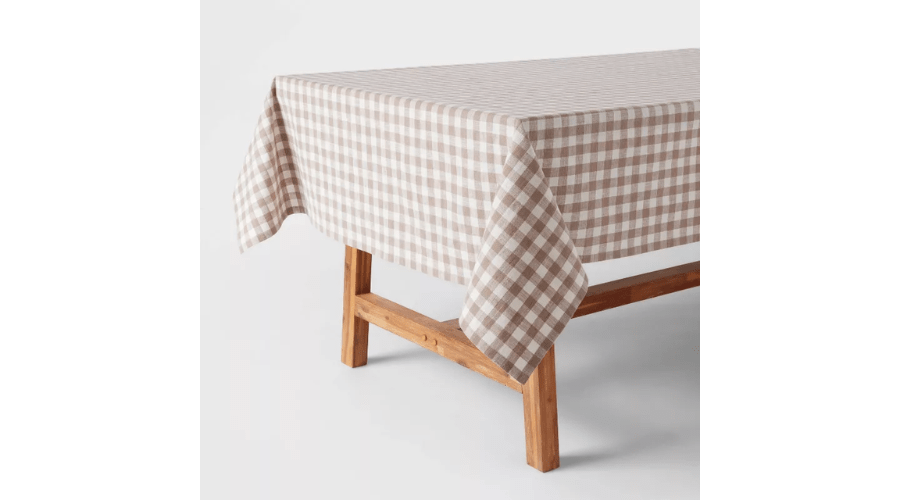 Cotton Gingham Tablecloth Taupe