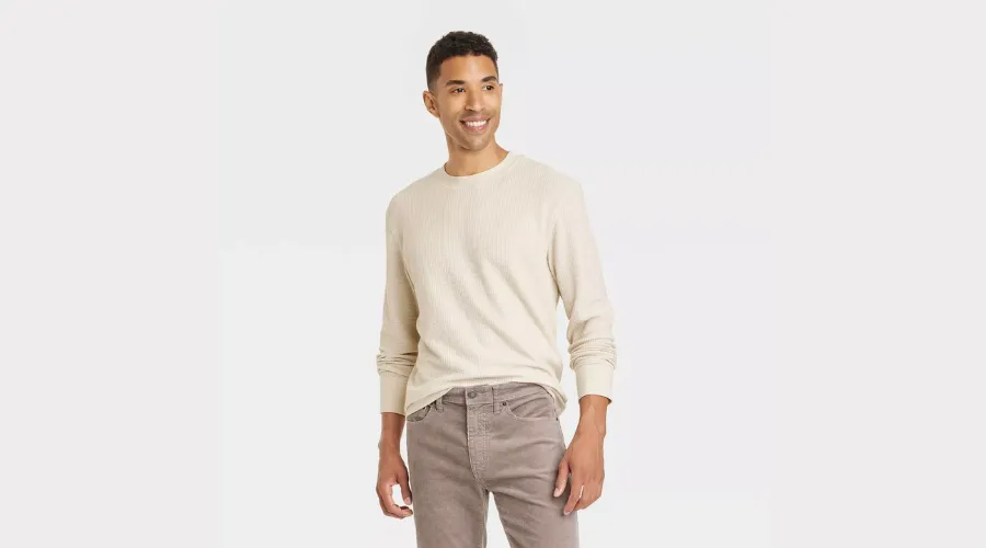 Men's Long Sleeve Textured Crewneck Shirt - Goodfellow & Co