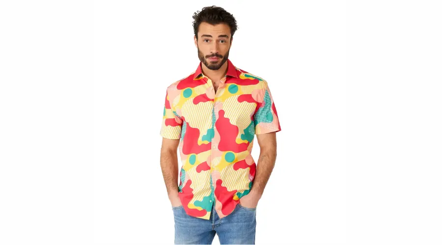 OppoSuits Men's Shirt - Short Sleeve Shirt Coral