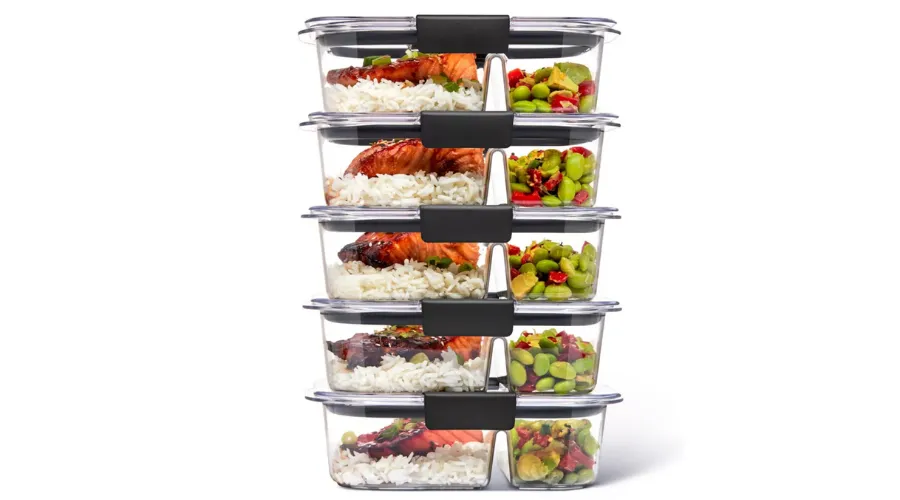 Rubbermaid 5pk 2.85 cup Brilliance Meal Prep Containers, 2-Compartment Food Storage Containers